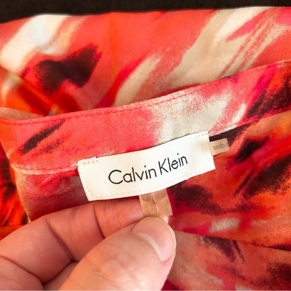 Calvin Klein Womens Orange & Coral Abstract Long Sleeve Button-Up Top Size L - Picture 9 of 10
